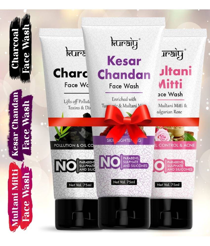 KURAIY Kesar Chandan Multani Mitti & Charcoal Skin Lightening &Tan Removal Face wash pack of 3     			KURAIY Kesar Chandan Multani Mitti & Charcoal Skin Lightening &Tan Removal Face wash pack of 3