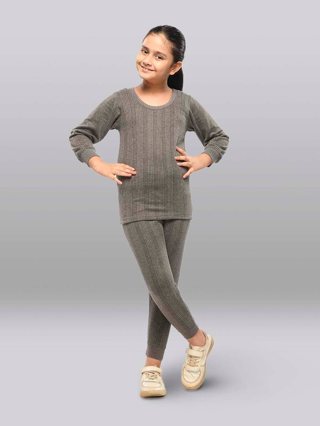     			Lux Inferno Single Girls Cotton Blend Thermal Top & Bottom Sets ( Grey )