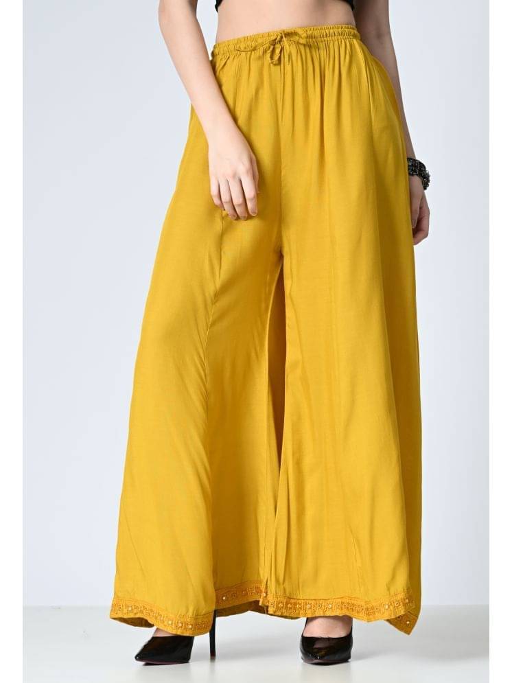 MAURYA Mustard Rayon Flared Women's Palazzos ( Pack of 1 ) MAURYA Mustard Rayon Flared Women's Palazzos ( Pack of 1 )