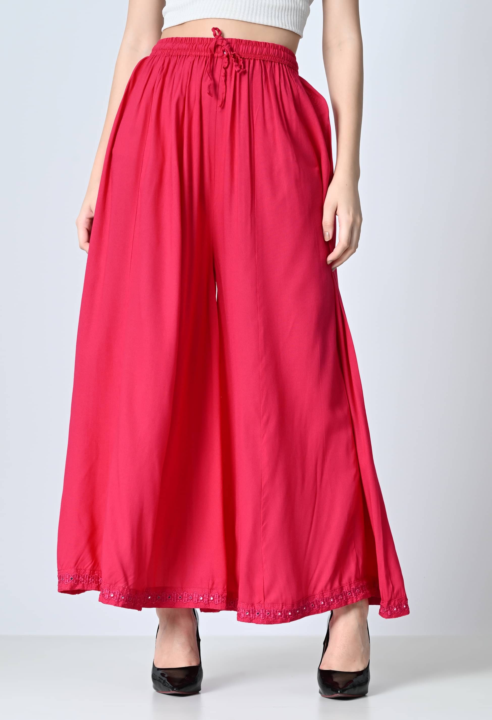 MAURYA Pink Rayon Flared Women's Palazzos ( Pack of 1 ) MAURYA Pink Rayon Flared Women's Palazzos ( Pack of 1 )