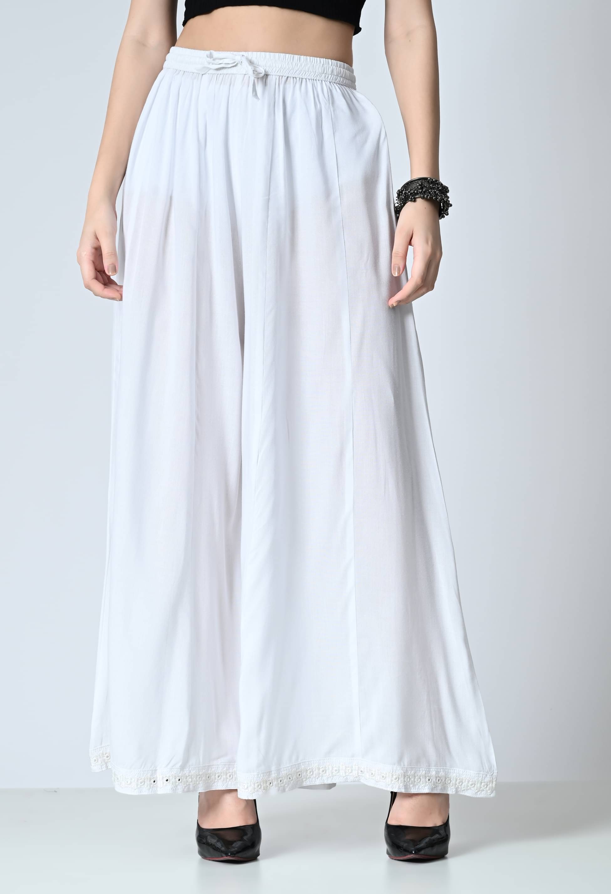 MAURYA White Rayon Flared Women's Palazzos ( Pack of 1 ) MAURYA White Rayon Flared Women's Palazzos ( Pack of 1 )