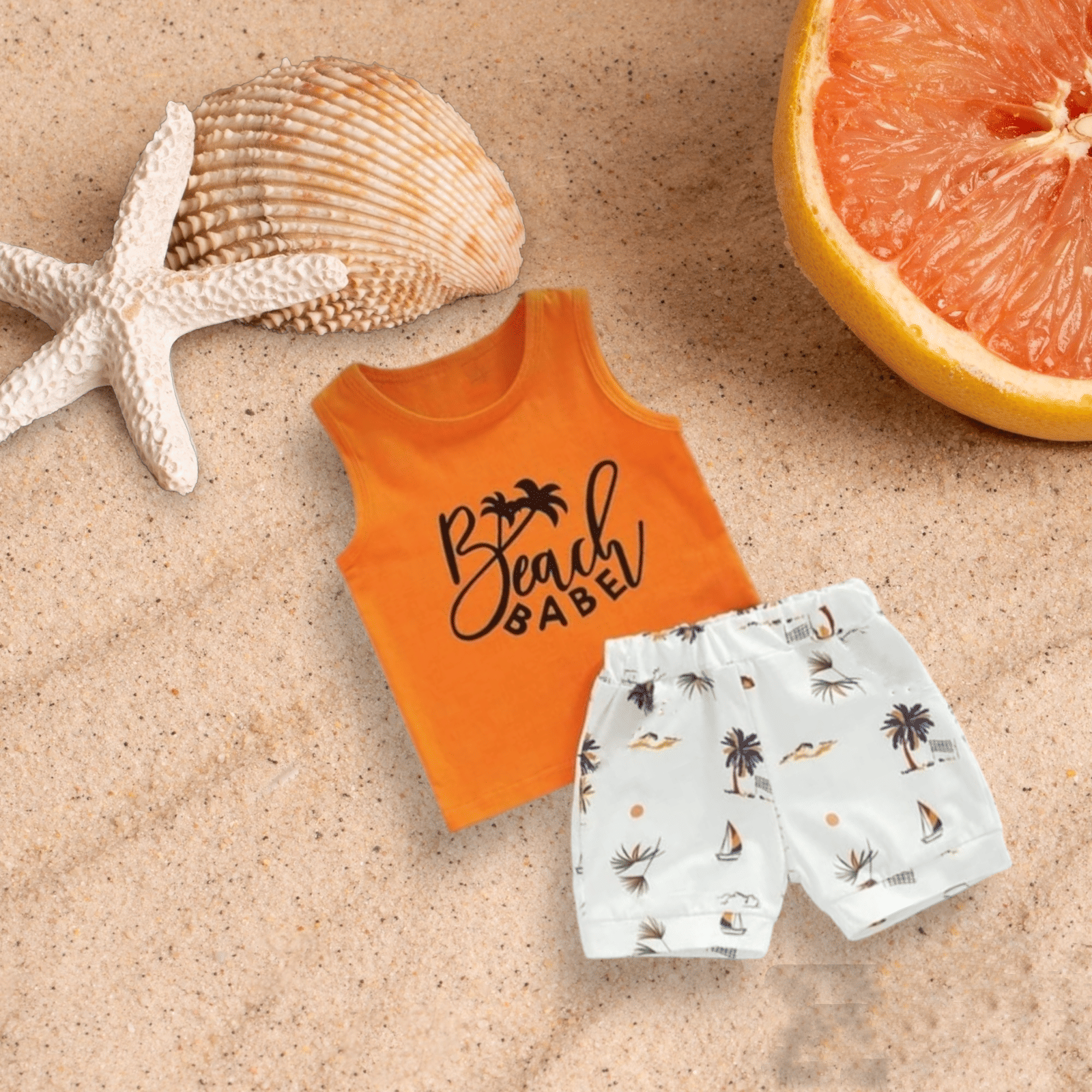 ODIMENT Pack of 1 Boys Cotton T-Shirt & Shorts Set ( Orange )