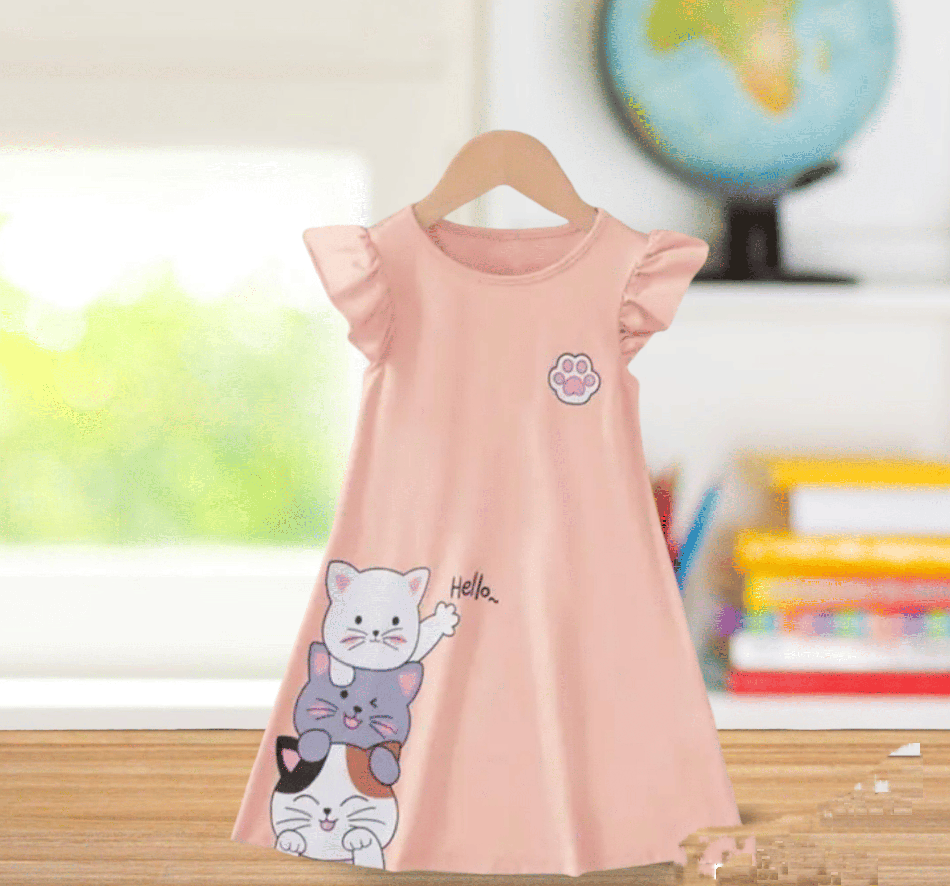     			ODIMENT Cotton A-line Dress For Girls ( Pack of 1 , PeachPuff )