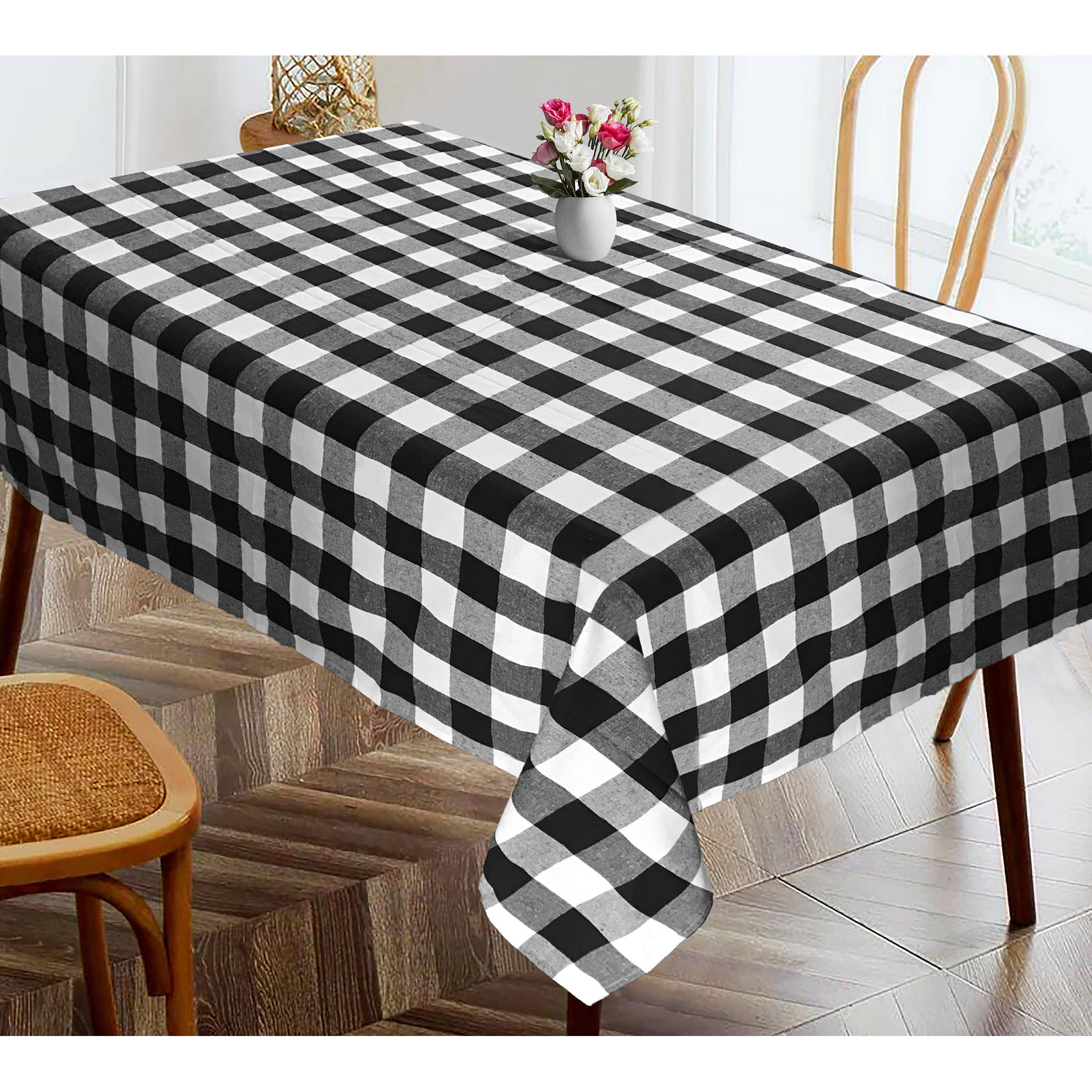     			Oasis Hometex Checks Cotton 4 Seater Rectangle Table Cover ( 152 x 137 ) cm Pack of 1 Black