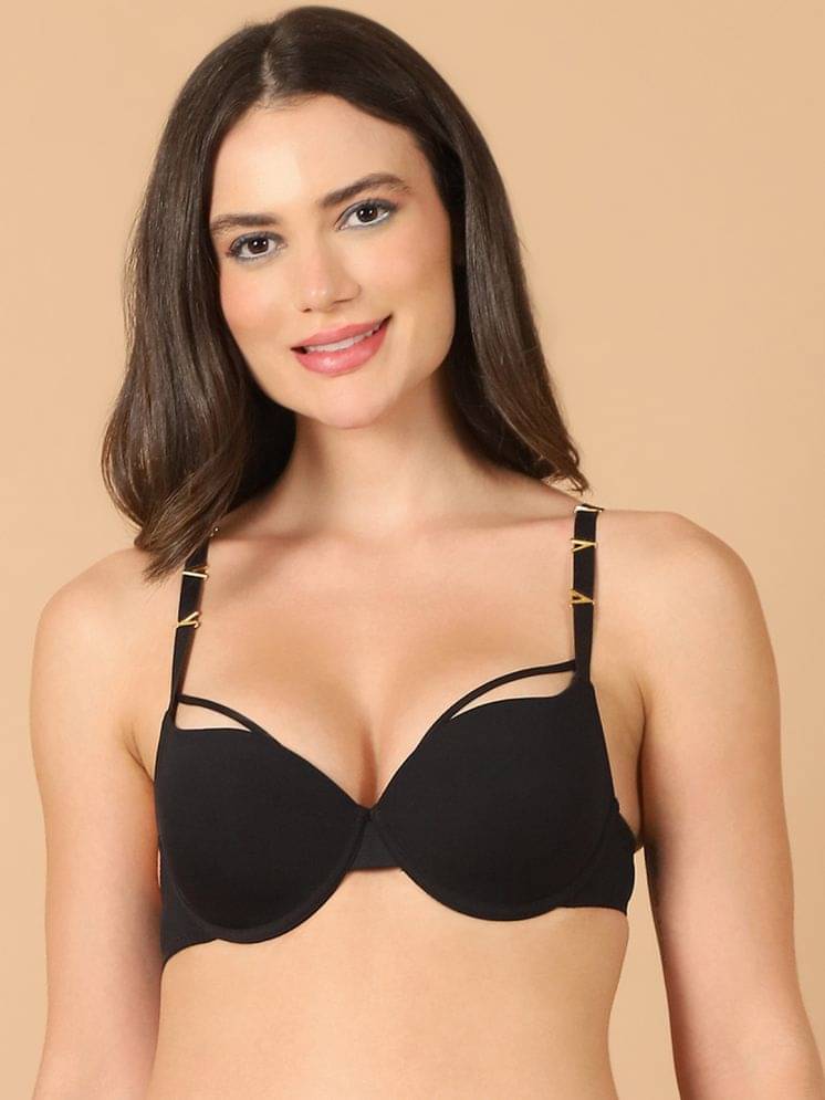 PrettyCat Polyester Lightly Padded Women's Push Up Bra ( Black ) PrettyCat Polyester Lightly Padded Women's Push Up Bra ( Black )
