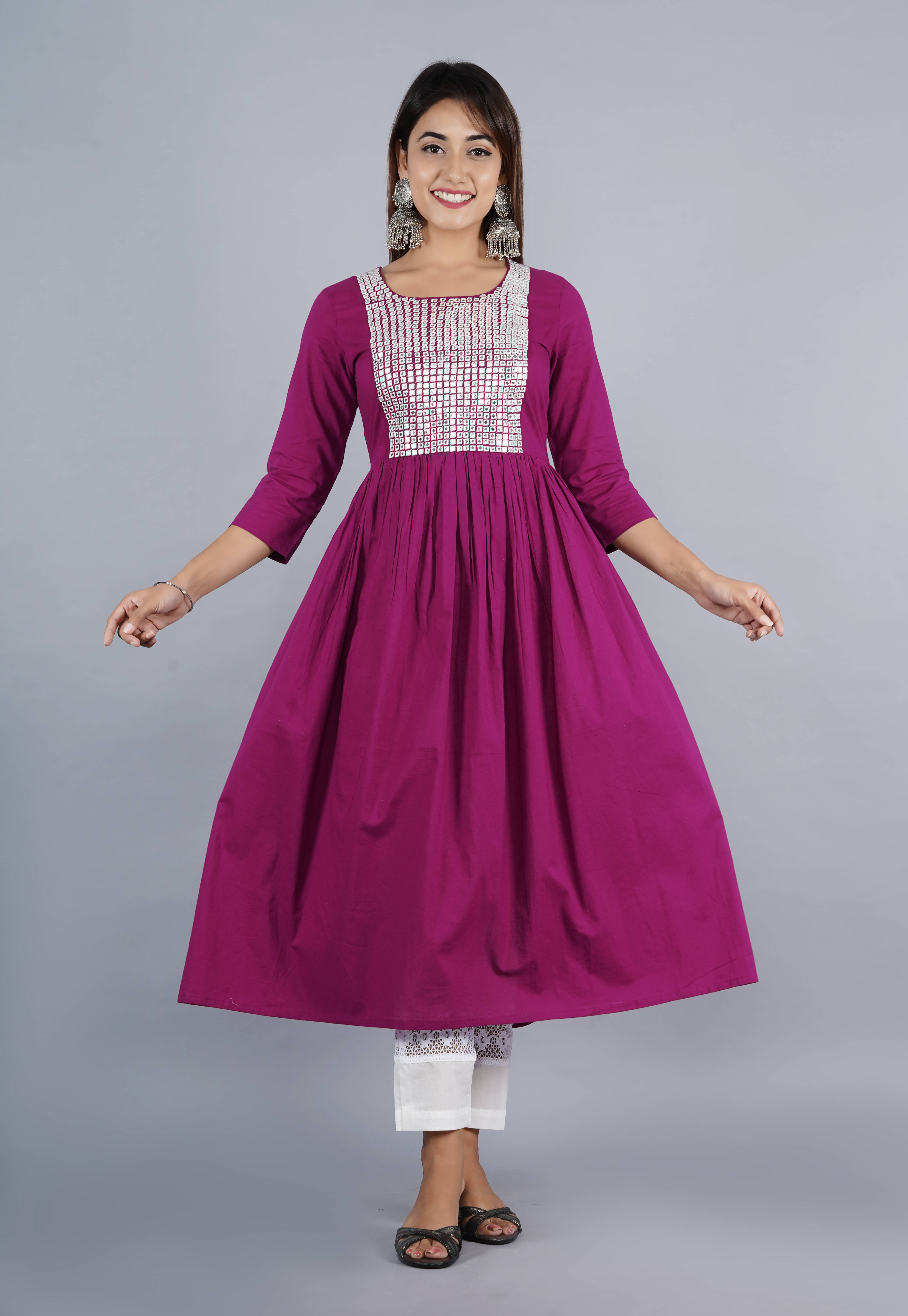     			SUKTI Cotton Embellished Kurti With Pants Women's Stitched Salwar Suit - Wine ( Pack of 1 )