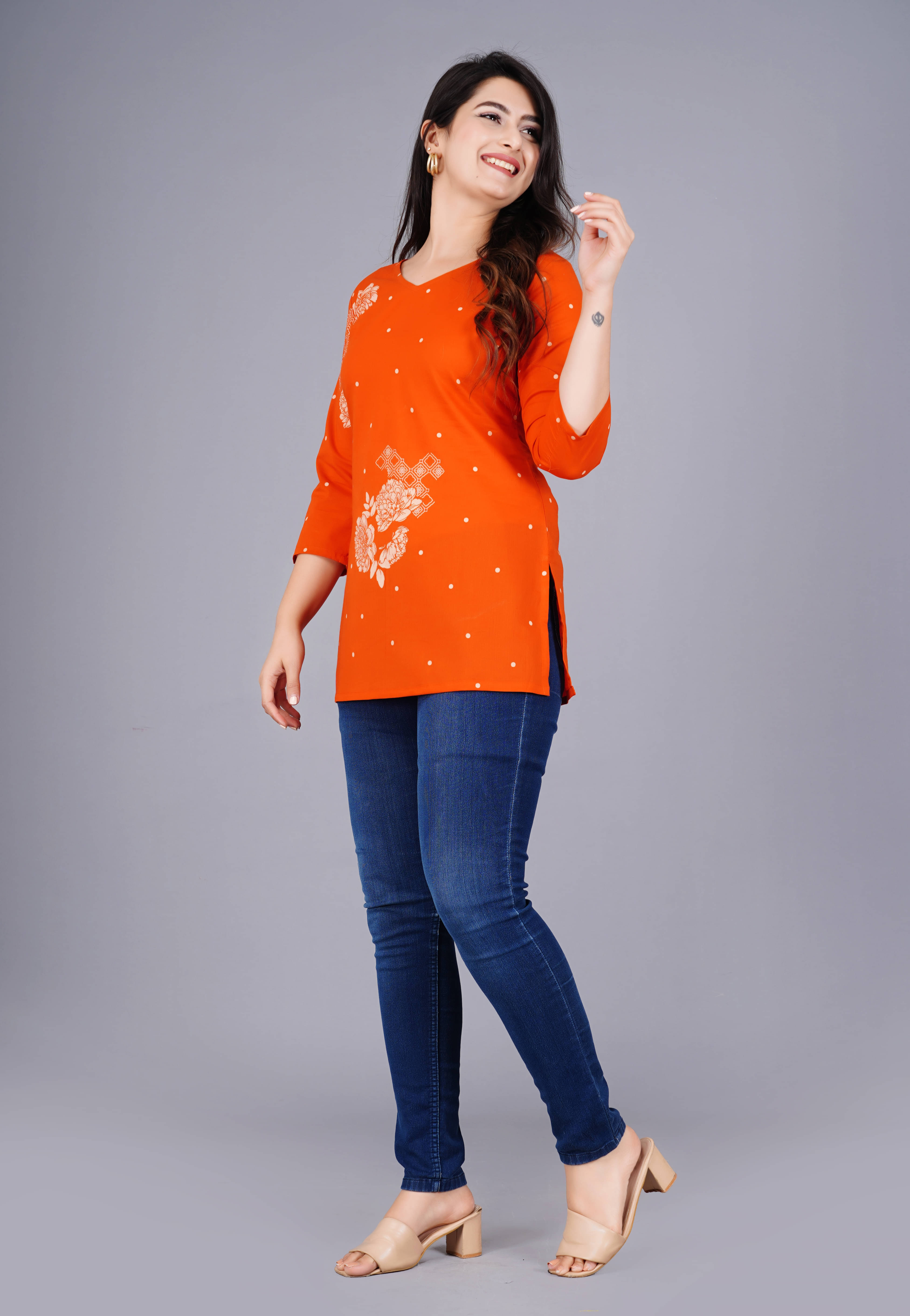     			SUKTI Women's Rayon Regular Top ( Orange )