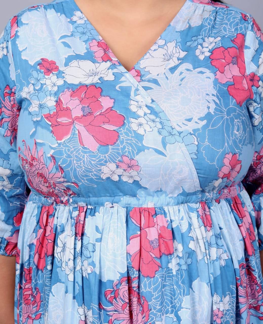 SUKTI Women Rayon Printed Fit & Flare Dress ( Blue ) SUKTI Women Rayon Printed Fit & Flare Dress ( Blue )