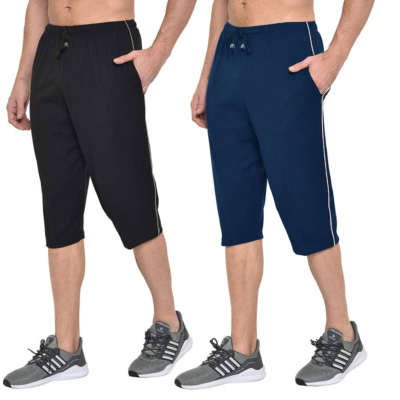 Stylcozy Black Cotton Blend Men's Three-Fourths ( Pack of 2 ) Stylcozy Black Cotton Blend Men's Three-Fourths ( Pack of 2 )