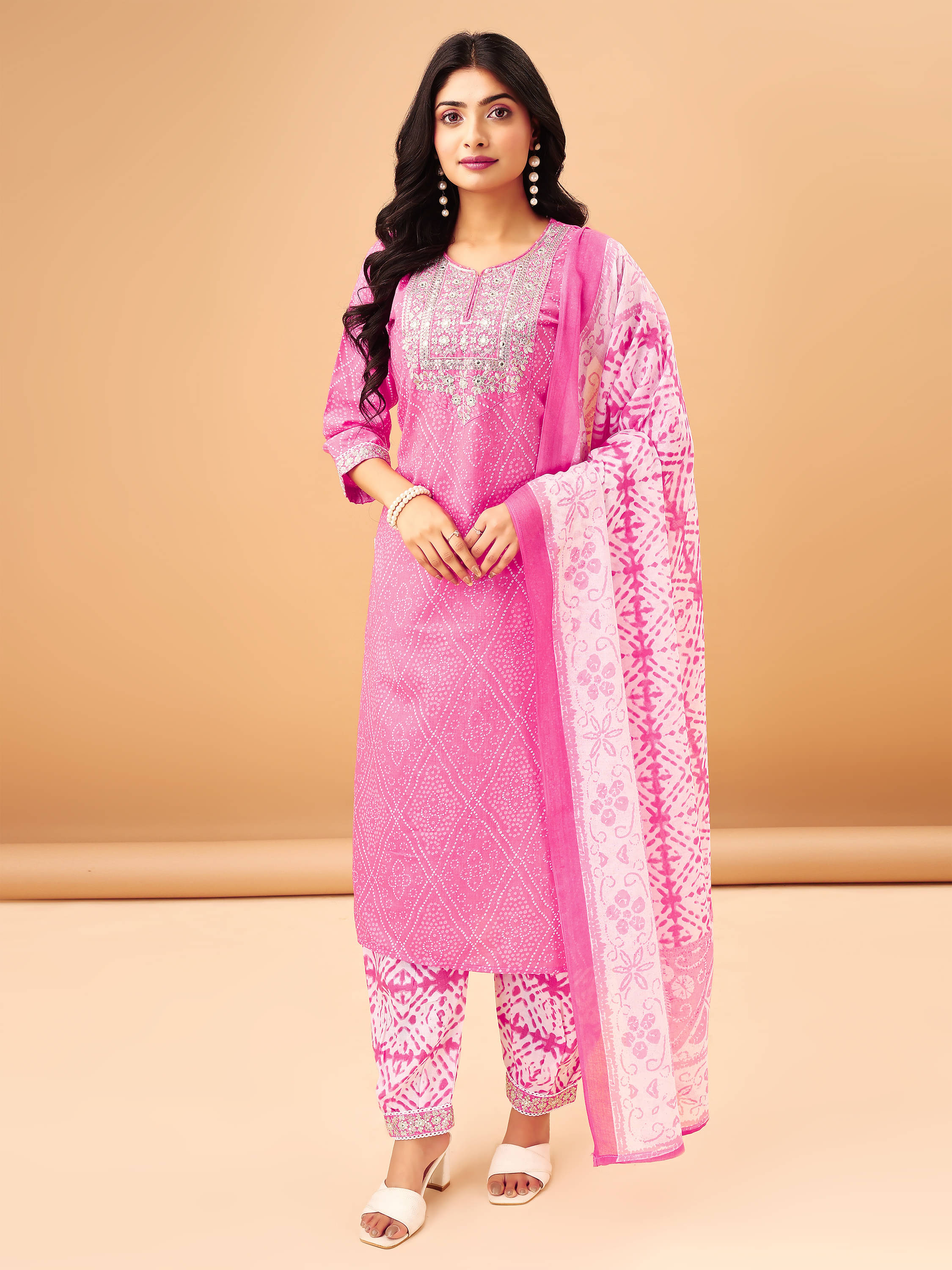     			TRAHIMAM Cotton Blend Printed Kurti With Pants Women's Stitched Salwar Suit - Pink ( Pack of 1 )