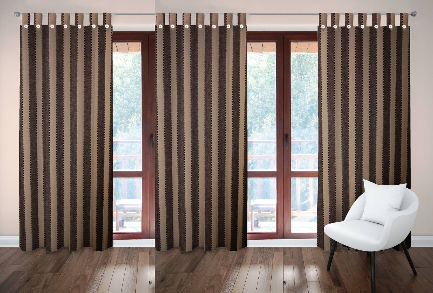 Tidy Vertical Striped Transparent Loop Curtain 6.5 ft ( Pack of 3 ) - Beige Tidy Vertical Striped Transparent Loop Curtain 6.5 ft ( Pack of 3 ) - Beige