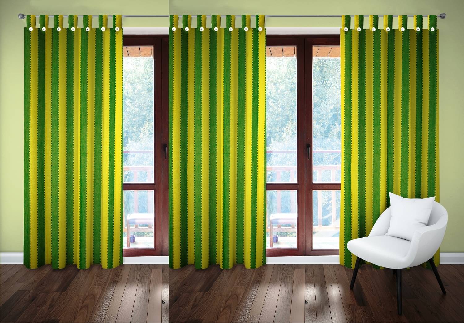     			Tidy Vertical Striped Transparent Loop Curtain 6.5 ft ( Pack of 3 ) - Green