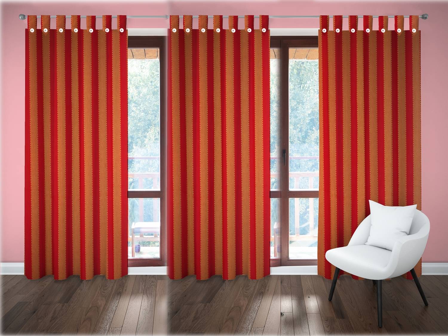 Tidy Vertical Striped Transparent Loop Curtain 6.5 ft ( Pack of 3 ) - Red Tidy Vertical Striped Transparent Loop Curtain 6.5 ft ( Pack of 3 ) - Red