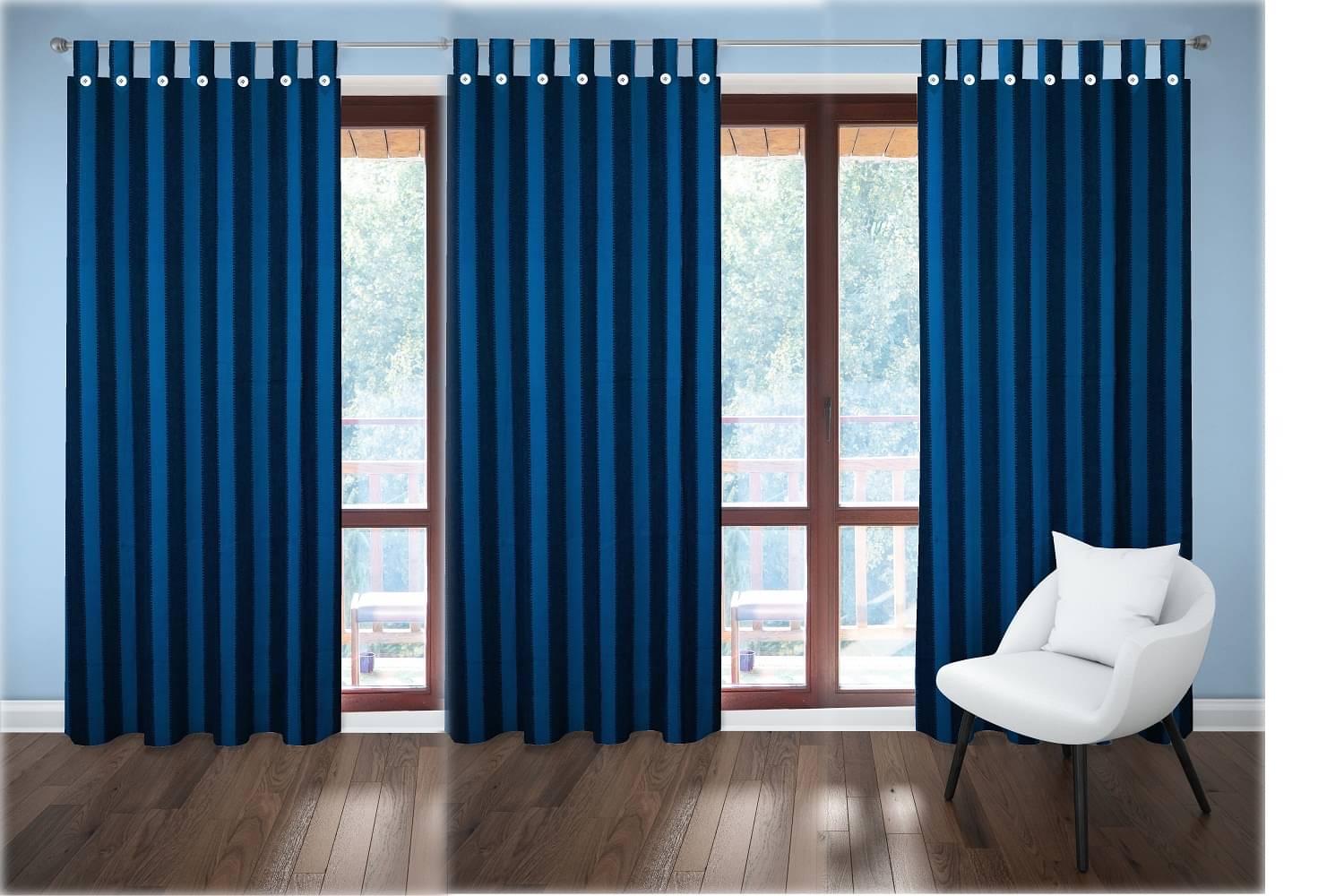 Tidy Vertical Striped Transparent Loop Curtain 6.5 ft ( Pack of 3 ) - Blue Tidy Vertical Striped Transparent Loop Curtain 6.5 ft ( Pack of 3 ) - Blue