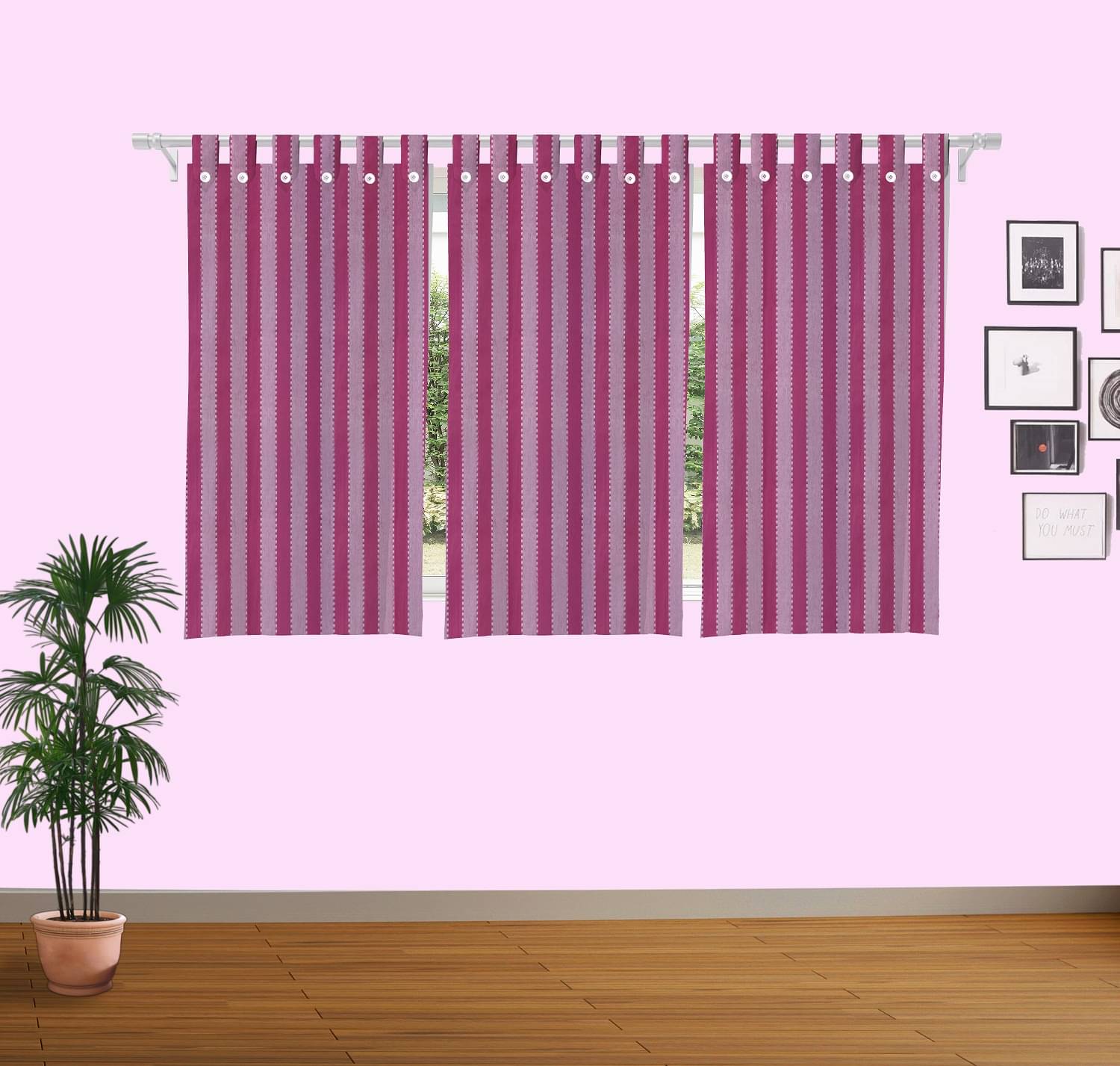Tidy Vertical Striped Transparent Loop Curtain 5 ft ( Pack of 3 ) - Pink Tidy Vertical Striped Transparent Loop Curtain 5 ft ( Pack of 3 ) - Pink