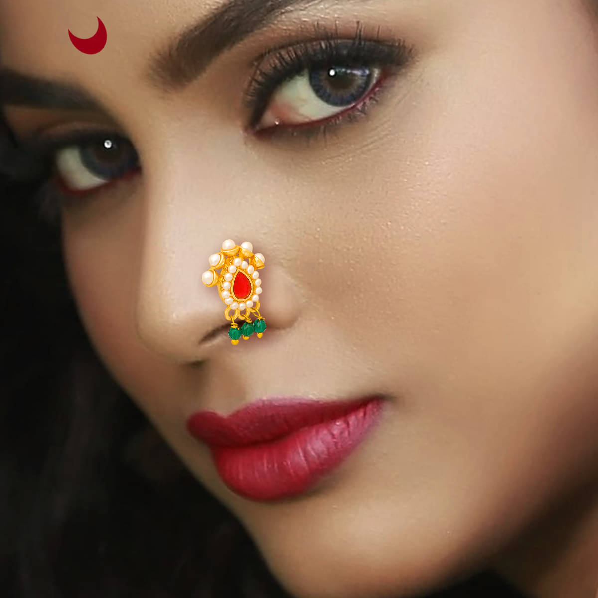     			Traditional Maharashtrian Style Gold Plated Nath Nose Ring For Women And Girls