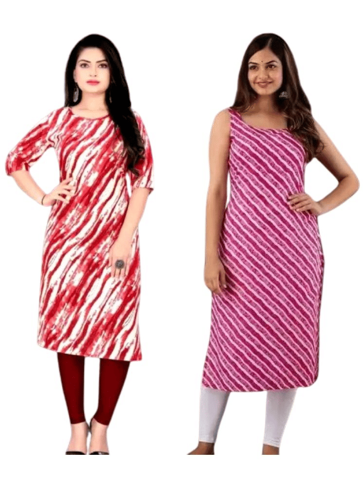 VACHHARAJ GROUP Crepe Printed A-line Women's Kurti - Red,Blue ( Pack of 2 ) VACHHARAJ GROUP Crepe Printed A-line Women's Kurti - Red,Blue ( Pack of 2 )
