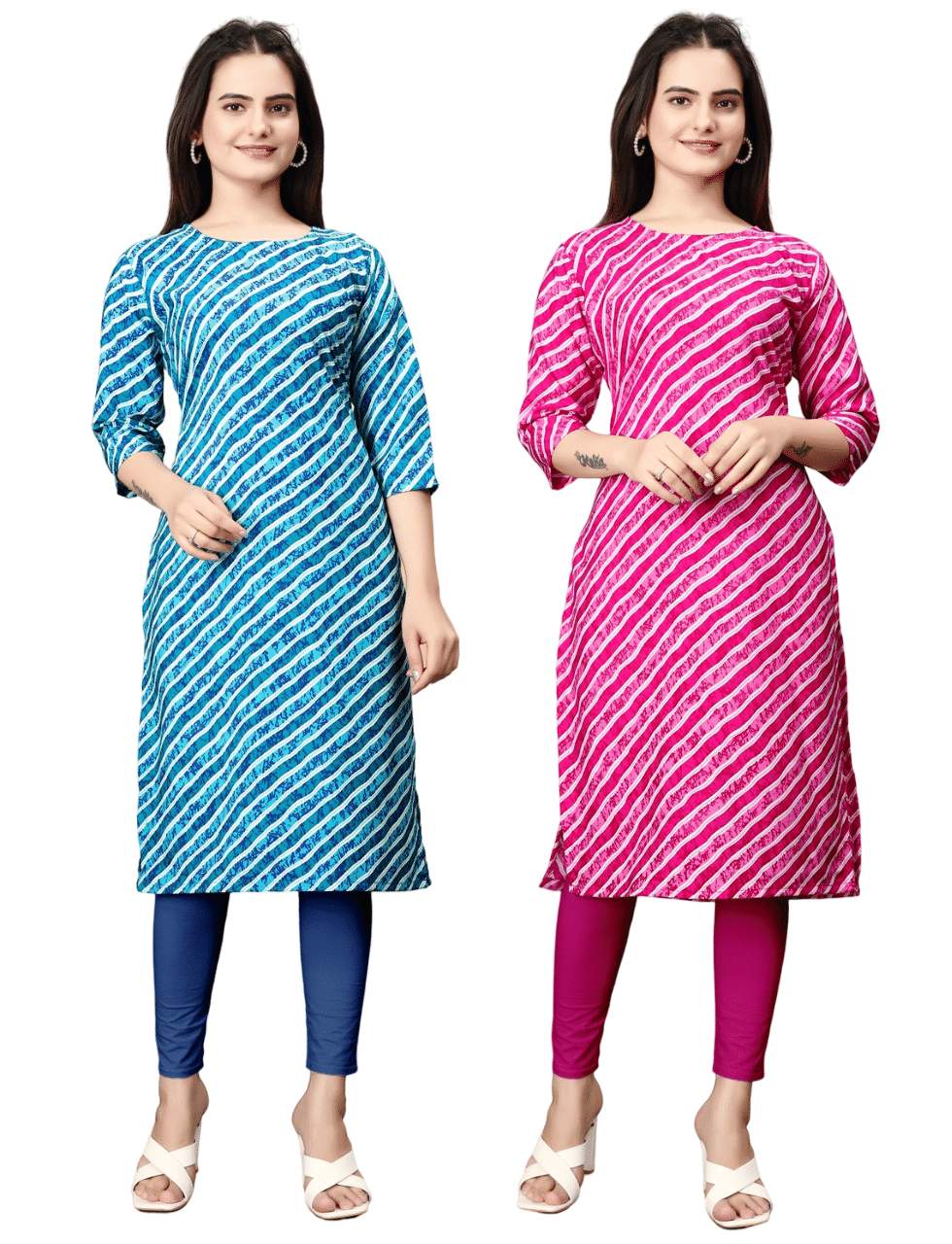     			VACHHARAJ GROUP Crepe Printed A-line Women's Kurti - Blue,Pink ( Pack of 2 )