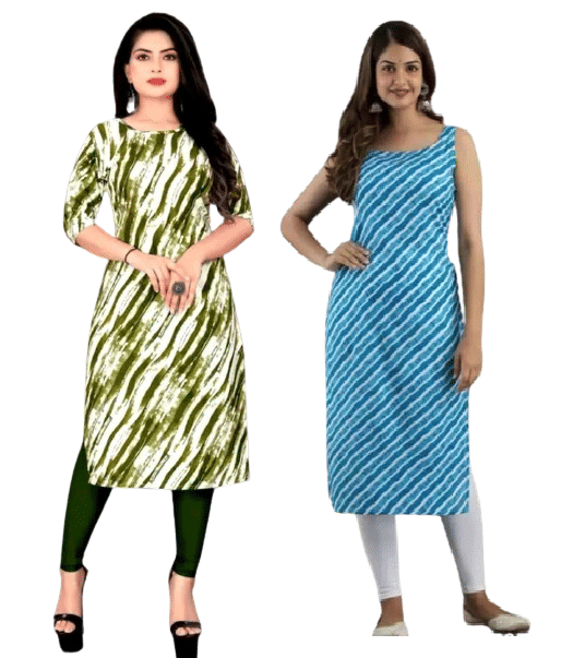 VACHHARAJ GROUP Crepe Printed A-line Women's Kurti - Green,Blue ( Pack of 2 )     			VACHHARAJ GROUP Crepe Printed A-line Women's Kurti - Green,Blue ( Pack of 2 )