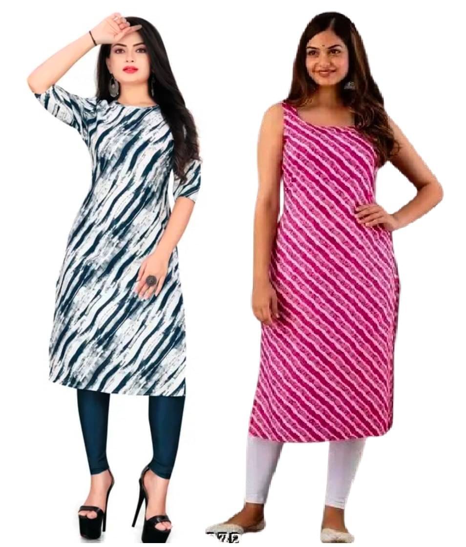 VACHHARAJ GROUP Crepe Printed A-line Women's Kurti - Blue,Pink ( Pack of 2 ) VACHHARAJ GROUP Crepe Printed A-line Women's Kurti - Blue,Pink ( Pack of 2 )