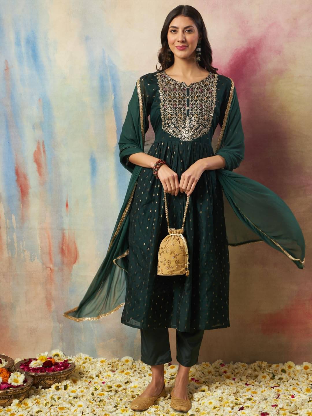 VredeVogel Cotton Silk Embroidered Kurti With Pants Women's Stitched Salwar Suit - Green ( Pack of 1 )     			VredeVogel Cotton Silk Embroidered Kurti With Pants Women's Stitched Salwar Suit - Green ( Pack of 1 )