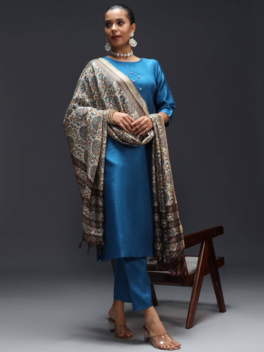 VredeVogel Cotton Silk Printed Kurti With Pants Women's Stitched Salwar Suit - Teal ( Pack of 1 ) VredeVogel Cotton Silk Printed Kurti With Pants Women's Stitched Salwar Suit - Teal ( Pack of 1 )