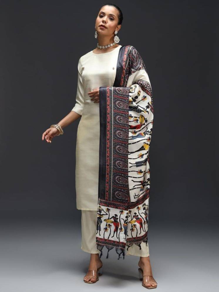 VredeVogel Cotton Silk Solid Kurti With Pants Women's Stitched Salwar Suit - Cream ( Pack of 1 )     			VredeVogel Cotton Silk Solid Kurti With Pants Women's Stitched Salwar Suit - Cream ( Pack of 1 )