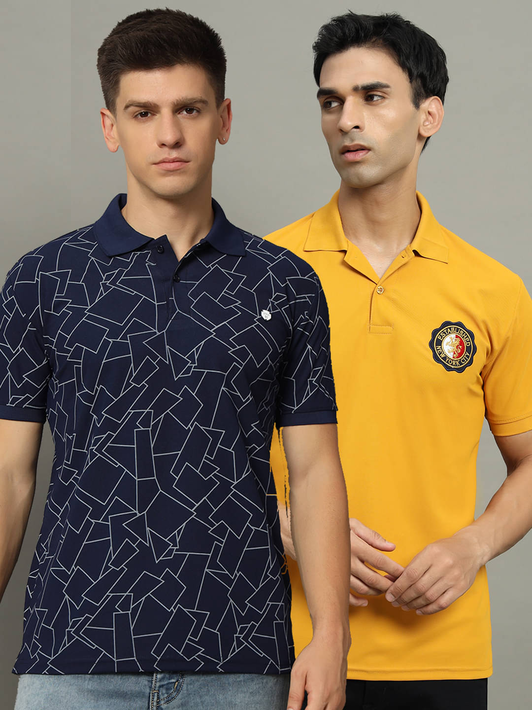 WESTMAN Pack of 2 Cotton Blend Regular Fit Printed Half Sleeves Men's Polo T Shirt ( Navy Blue ) WESTMAN Pack of 2 Cotton Blend Regular Fit Printed Half Sleeves Men's Polo T Shirt ( Navy Blue )