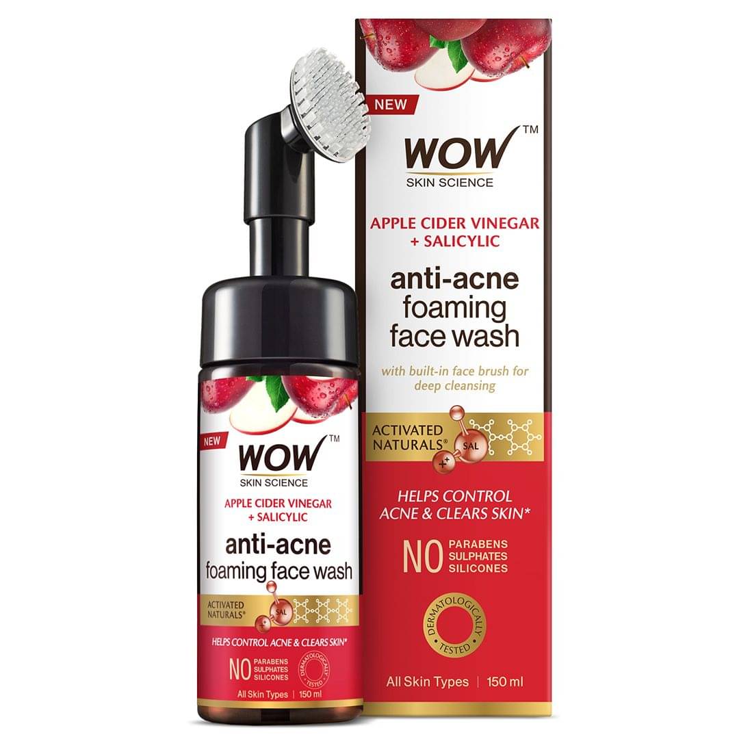 WOW Apple Cider Vinegar Foaming Face Wash - No Parabens, Sulphate and Silicones (With Built-In Brush), 150 ml WOW Apple Cider Vinegar Foaming Face Wash - No Parabens, Sulphate and Silicones (With Built-In Brush), 150 ml