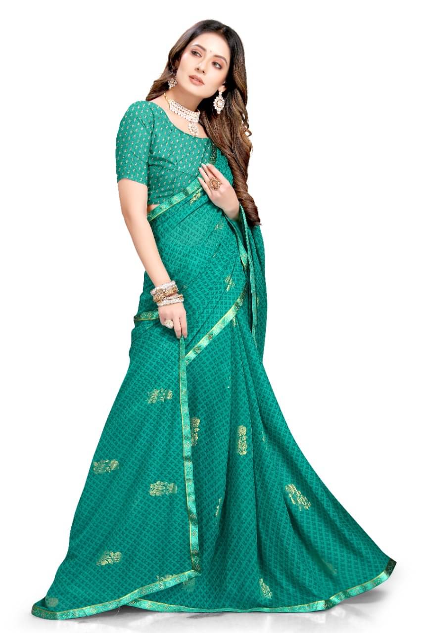     			mahalaxmi fab Chiffon Applique Saree With Unstitched Blouse Piece ( Beige )