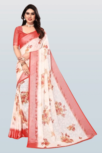 mahalaxmi fab Silk Blend Printed Saree With Unstitched Blouse Piece ( Red ) mahalaxmi fab Silk Blend Printed Saree With Unstitched Blouse Piece ( Red )