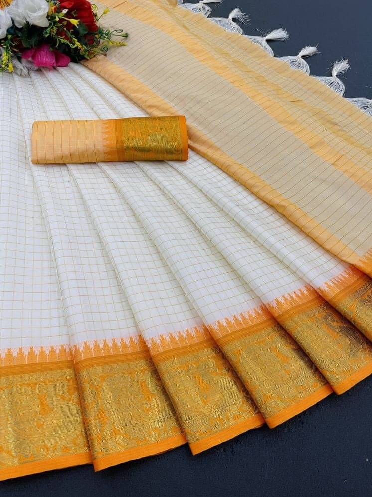 A TO Z CART Cotton Silk Checks Saree With Unstitched Blouse Piece ( Orange ) A TO Z CART Cotton Silk Checks Saree With Unstitched Blouse Piece ( Orange )