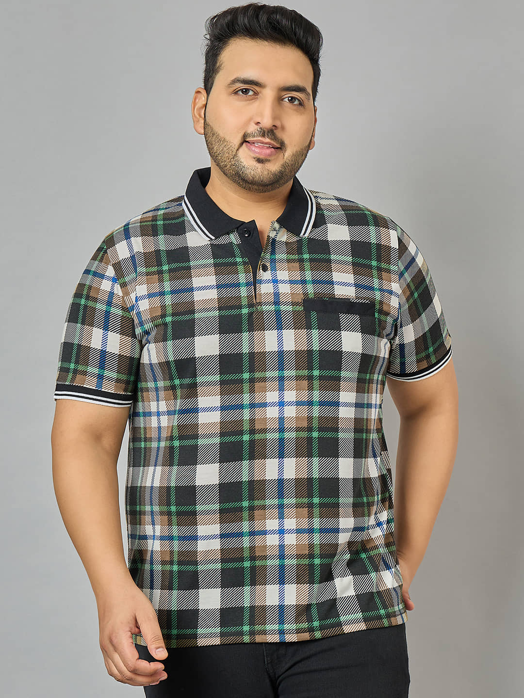 AUSTIVO Cotton Blend Regular Fit Checks Half Sleeves Men's Polo T Shirt - Multicolor ( Pack of 1 )