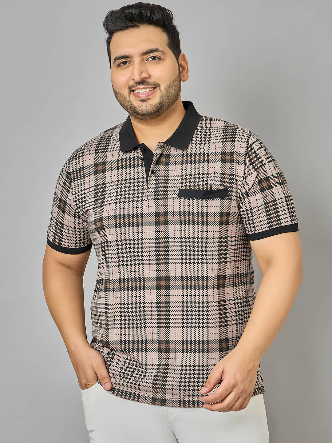 AUSTIVO Cotton Blend Regular Fit Checks Half Sleeves Men's Polo T Shirt - Multicolor ( Pack of 1 )