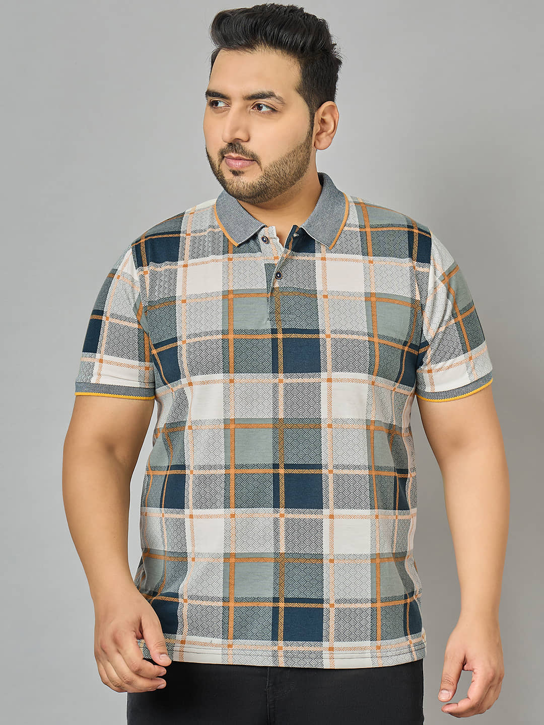 AUSTIVO Cotton Blend Regular Fit Checks Half Sleeves Men's Polo T Shirt - Multicolor ( Pack of 1 )