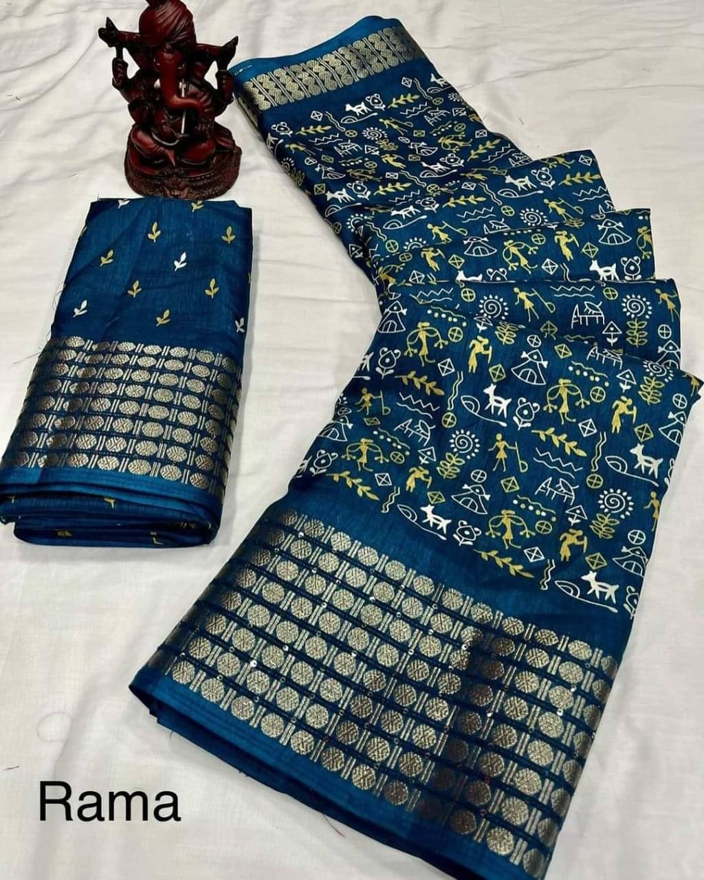 Bhuwal Fashion Art Silk Printed Saree With Unstitched Blouse Piece ( Turquoise ) Bhuwal Fashion Art Silk Printed Saree With Unstitched Blouse Piece ( Turquoise )