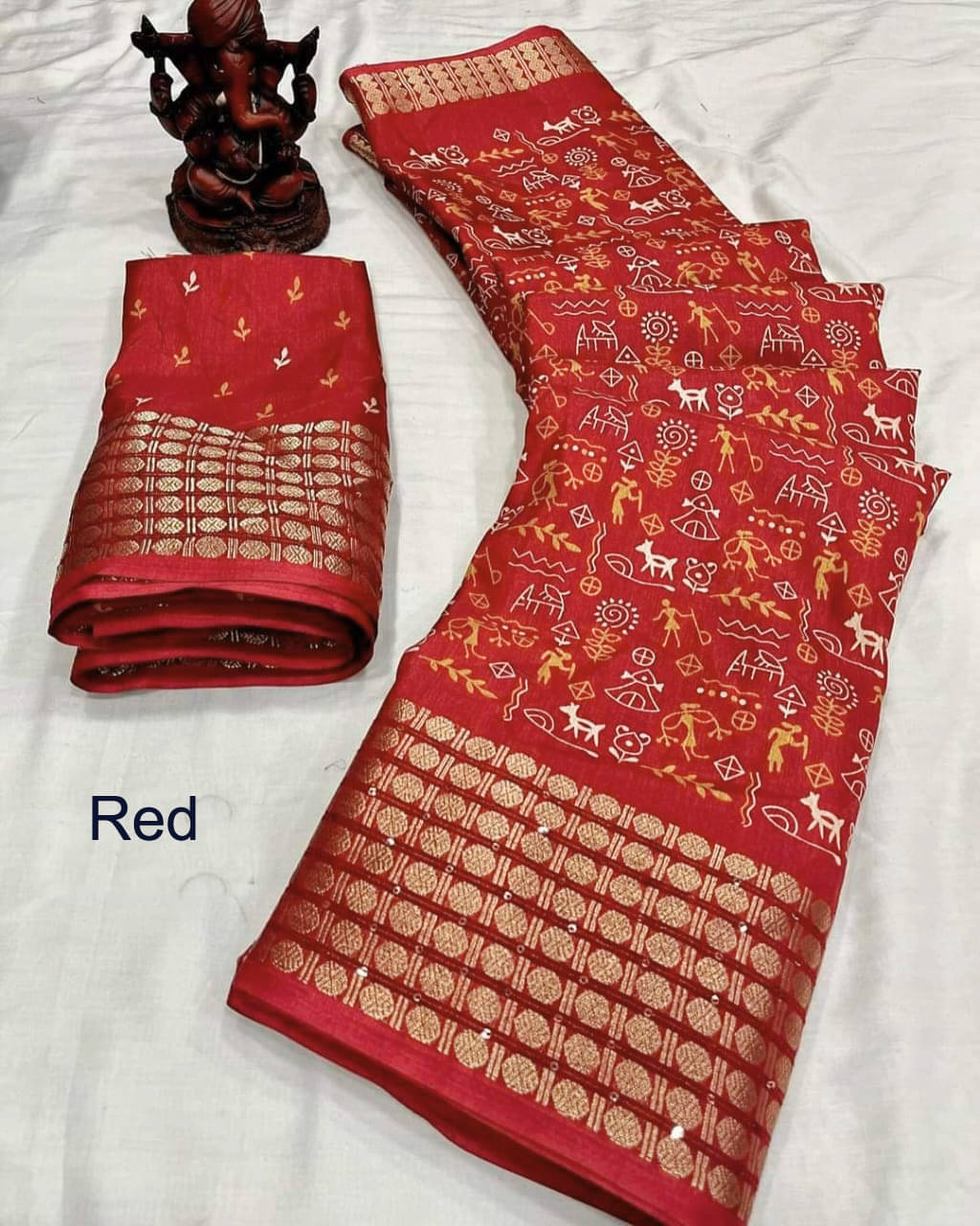 Bhuwal Fashion Art Silk Printed Saree With Unstitched Blouse Piece ( Red ) Bhuwal Fashion Art Silk Printed Saree With Unstitched Blouse Piece ( Red )