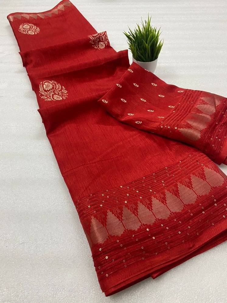     			Bhuwal Fashion Art Silk Printed Saree With Unstitched Blouse Piece ( Red )