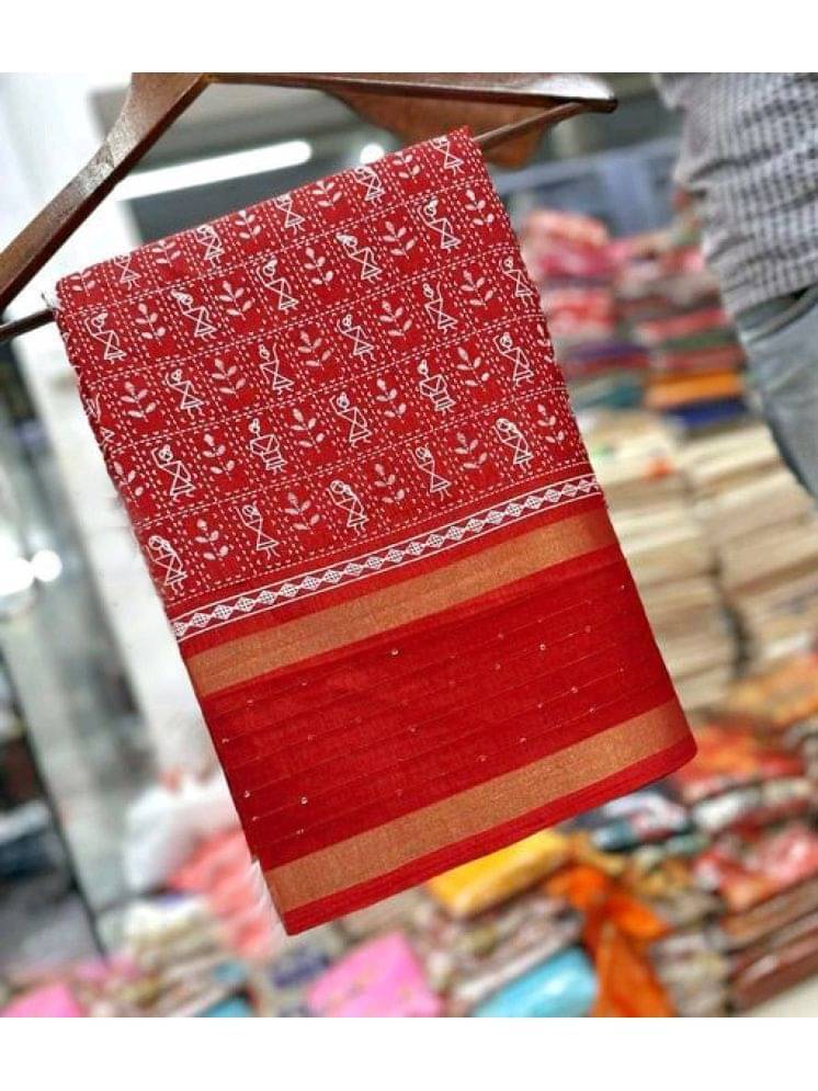     			Bhuwal Fashion Art Silk Printed Saree With Unstitched Blouse Piece ( Red )