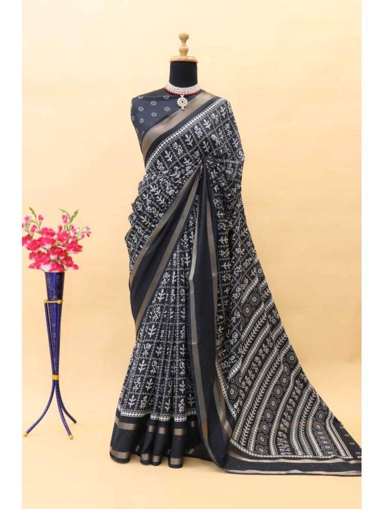 Bhuwal Fashion Art Silk Printed Saree With Unstitched Blouse Piece ( Black ) Bhuwal Fashion Art Silk Printed Saree With Unstitched Blouse Piece ( Black )