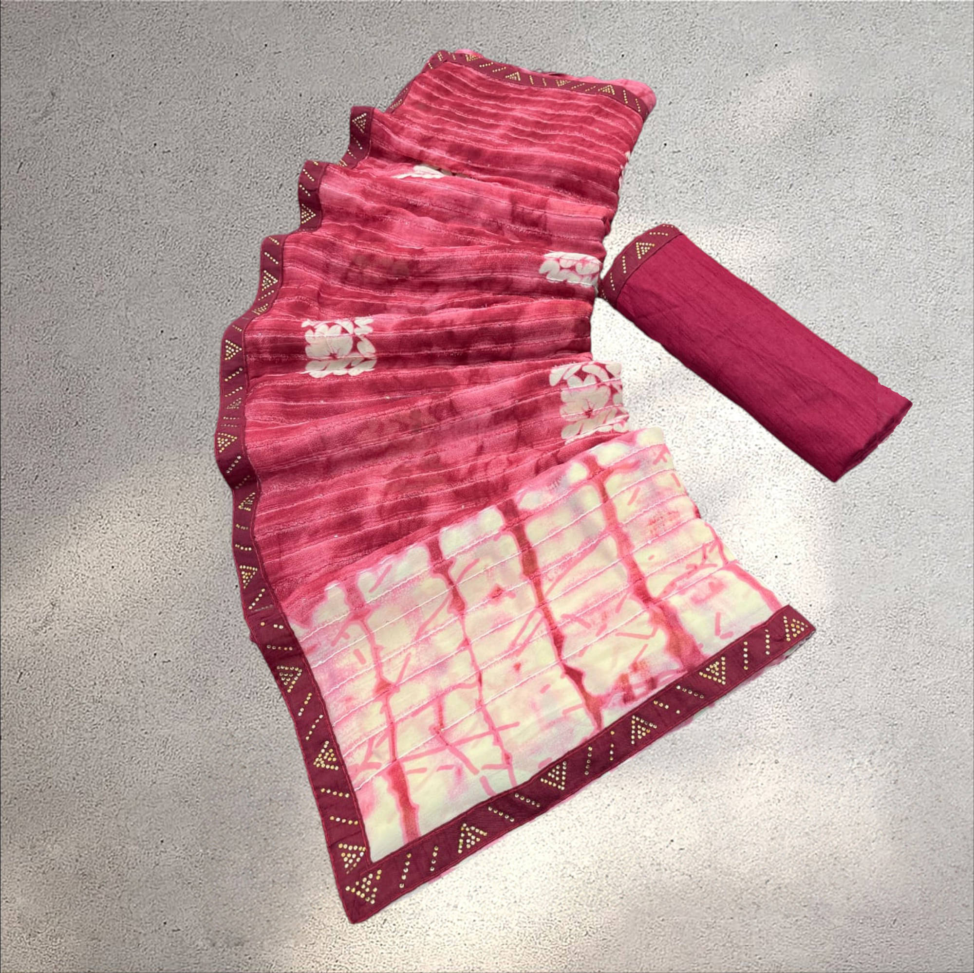    			Bhuwal Fashion Georgette Dyed Saree With Unstitched Blouse Piece ( Pink )