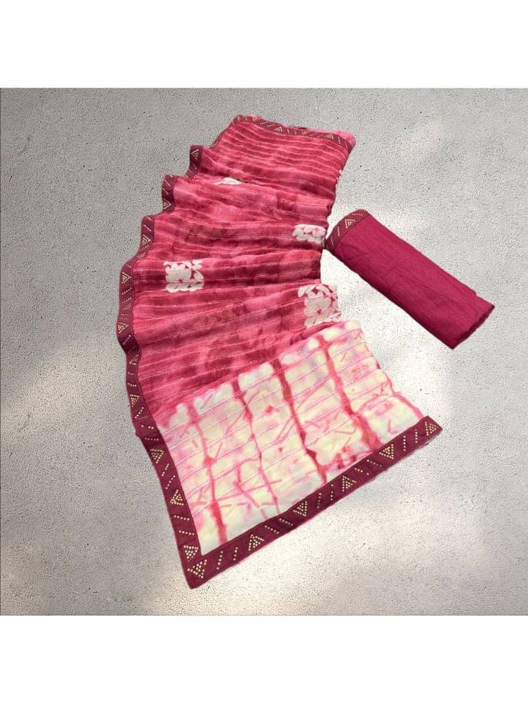 Bhuwal Fashion Georgette Dyed Saree With Unstitched Blouse Piece ( Pink ) Bhuwal Fashion Georgette Dyed Saree With Unstitched Blouse Piece ( Pink )