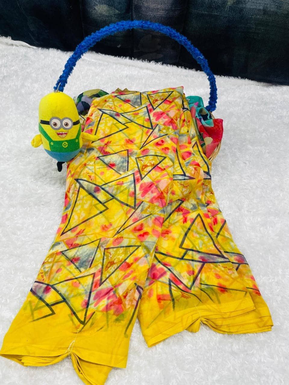 Bhuwal Fashion Georgette Printed Saree With Unstitched Blouse Piece ( Yellow1 ) - Sarees | Buy online on ZillyBuy