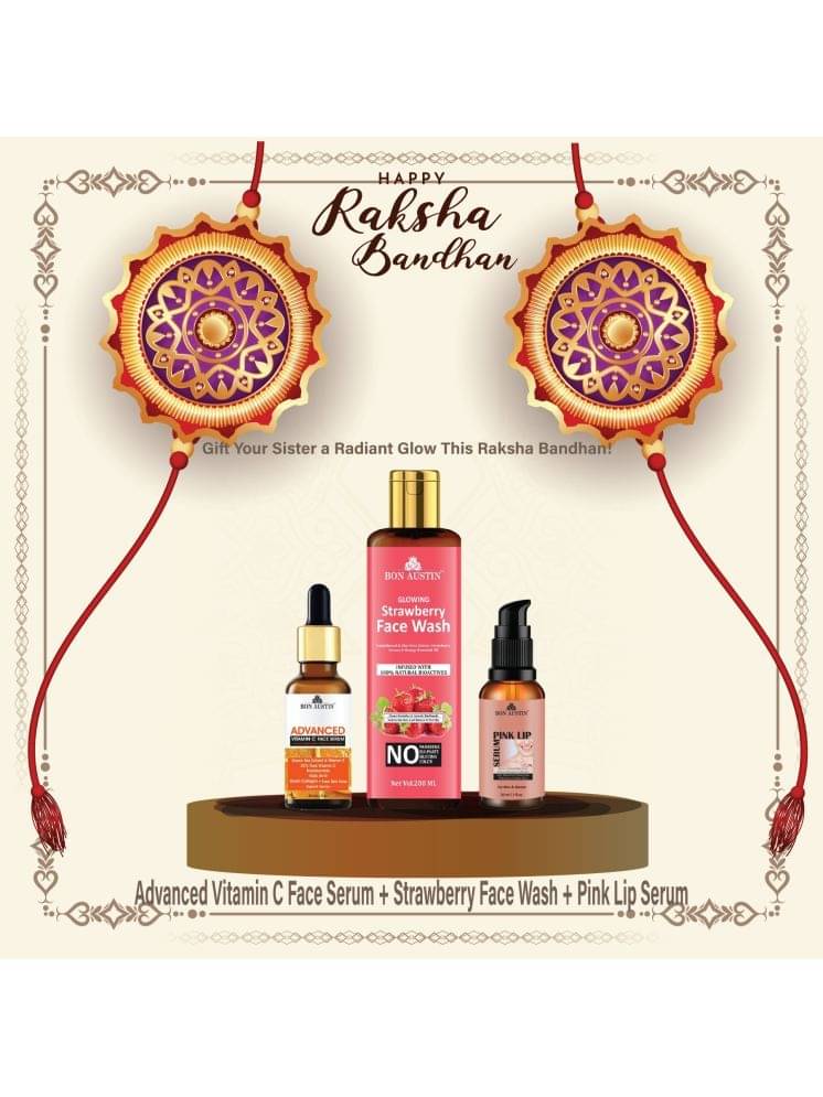 Bon Austin Advance Vitamin C Facial Serum 30ml, Glowing Strawberry Face wash 200ml & Pink Lip Serum 30ml - Set of 3 Items Bon Austin Advance Vitamin C Facial Serum 30ml, Glowing Strawberry Face wash 200ml & Pink Lip Serum 30ml - Set of 3 Items