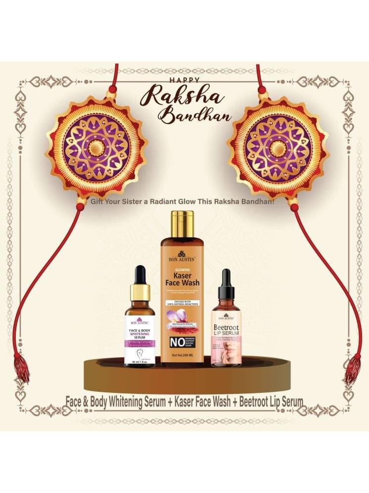 Bon Austin Face and Body Whitening Serum 30ml, Glowing Kaser Face wash 200ml & Beetroot Lip Serum 30ml - Set of 3 Items Bon Austin Face and Body Whitening Serum 30ml, Glowing Kaser Face wash 200ml & Beetroot Lip Serum 30ml - Set of 3 Items