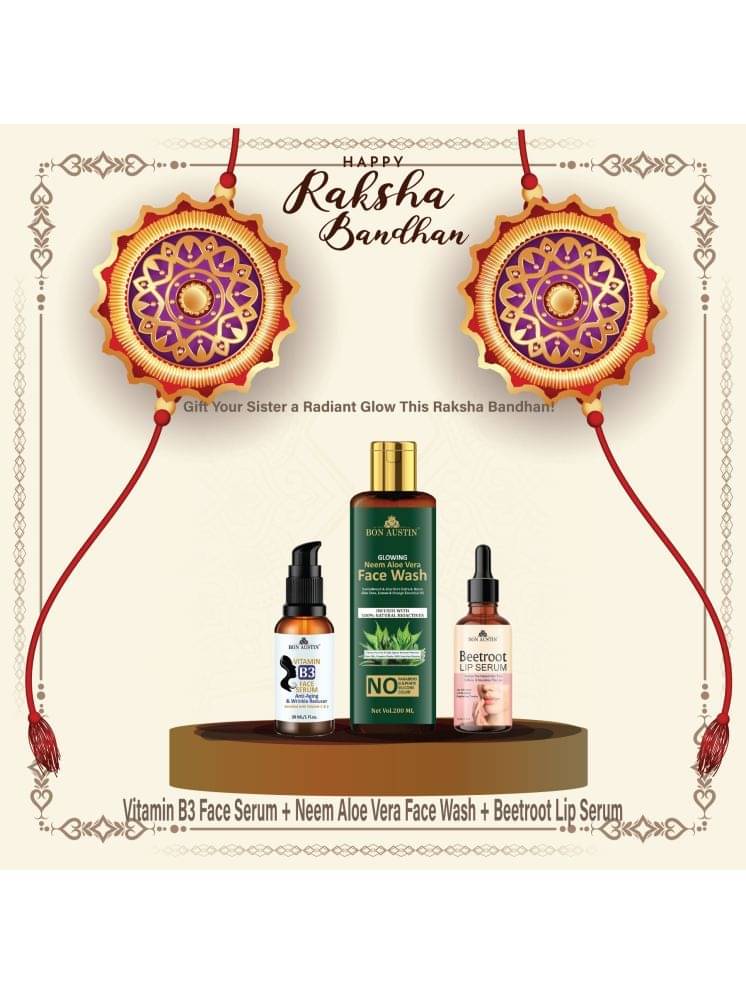 Bon Austin Vitamin B3 Facial Serum 30ml, Glowing Neem & Aloe Vera Face Wash 200ml & Beetroot Lip Serum 30ml - Set of 3 Items Bon Austin Vitamin B3 Facial Serum 30ml, Glowing Neem & Aloe Vera Face Wash 200ml & Beetroot Lip Serum 30ml - Set of 3 Items