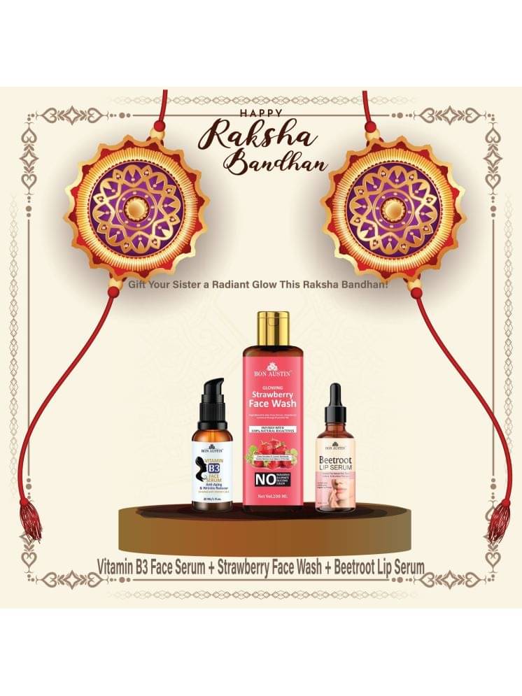 Bon Austin Vitamin B3 Serum 30ml, Glowing Strawberry Face wash 200ml & Beetroot Lip Serum 30ml - Set of 3 Items Bon Austin Vitamin B3 Serum 30ml, Glowing Strawberry Face wash 200ml & Beetroot Lip Serum 30ml - Set of 3 Items