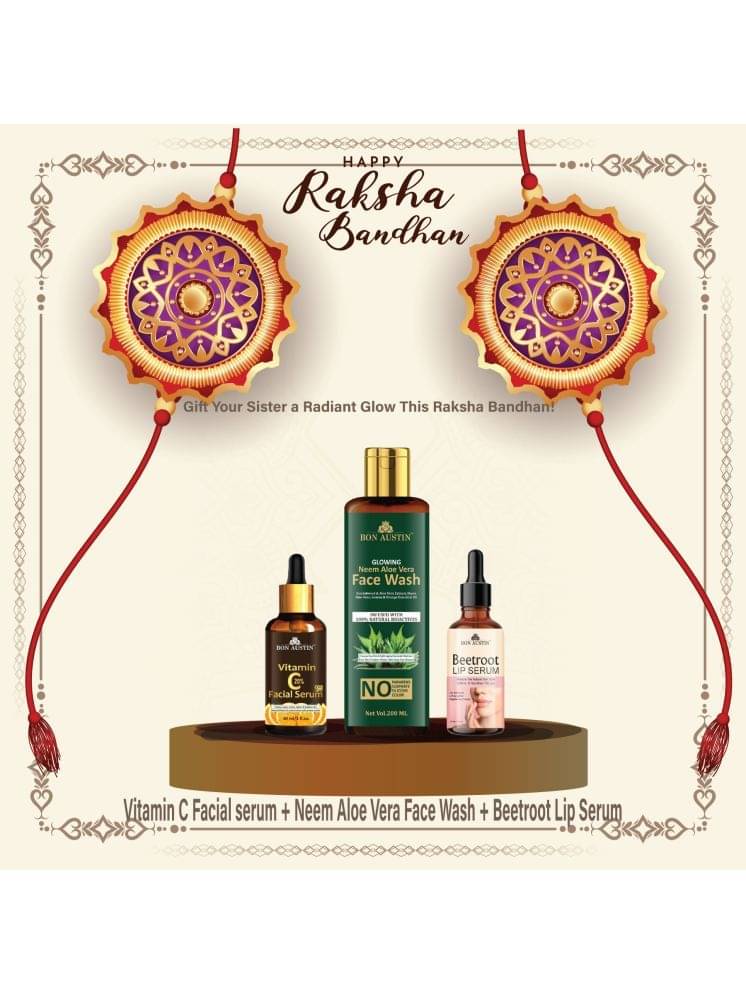Bon Austin Vitamin C20% Facial Serum 30ml, Glowing Neem & Aloevera Face wash 200ml & Beetroot Lip Serum 30ml - Set of 3 Items Bon Austin Vitamin C20% Facial Serum 30ml, Glowing Neem & Aloevera Face wash 200ml & Beetroot Lip Serum 30ml - Set of 3 Items
