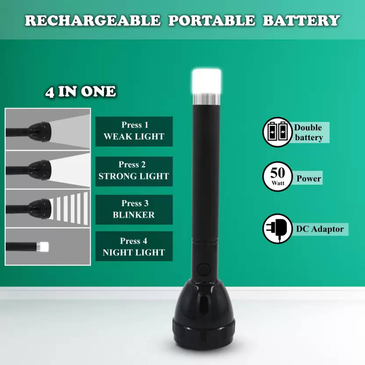 Cielkart 1000 Meter 4 in 1 - 50W Rechargeable Flashlight Torch ( Pack of 1 ) Cielkart 1000 Meter 4 in 1 - 50W Rechargeable Flashlight Torch ( Pack of 1 )