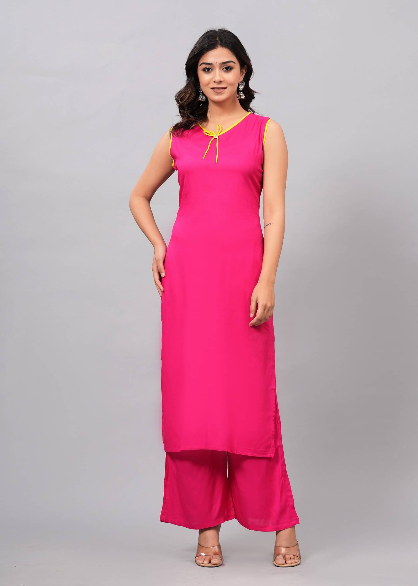 Clothy N Wave Rayon Solid Kurti With Palazzo Women's Stitched Salwar Suit - Pink ( Pack of 1 ) Clothy N Wave Rayon Solid Kurti With Palazzo Women's Stitched Salwar Suit - Pink ( Pack of 1 )